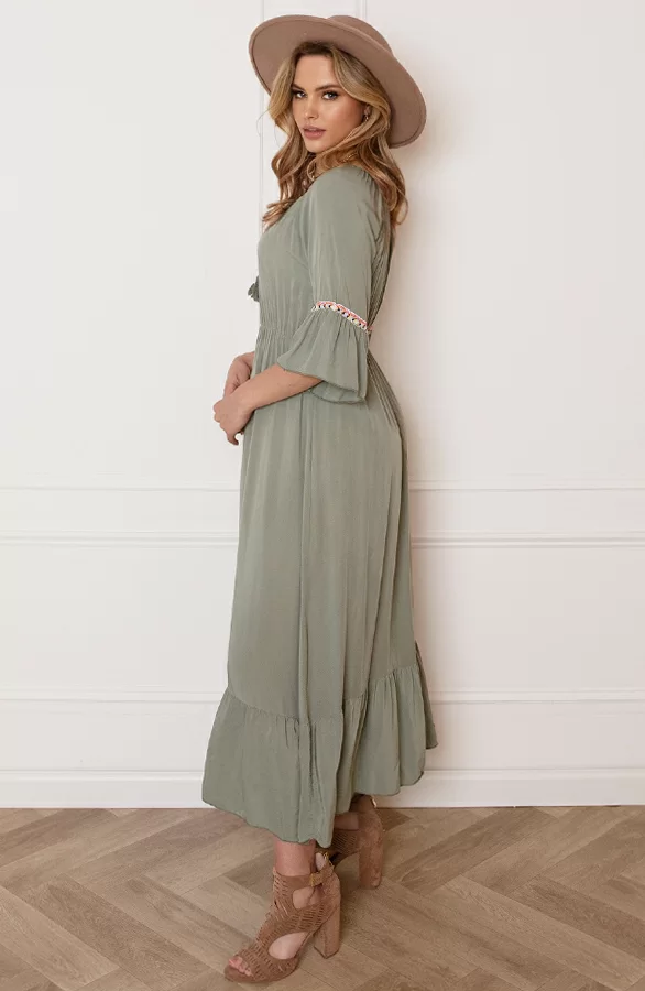 Maxi Offshoulder Jurk Laila Army 9 Maxi Offshoulder Jurk Laila Army - Afbeelding 9