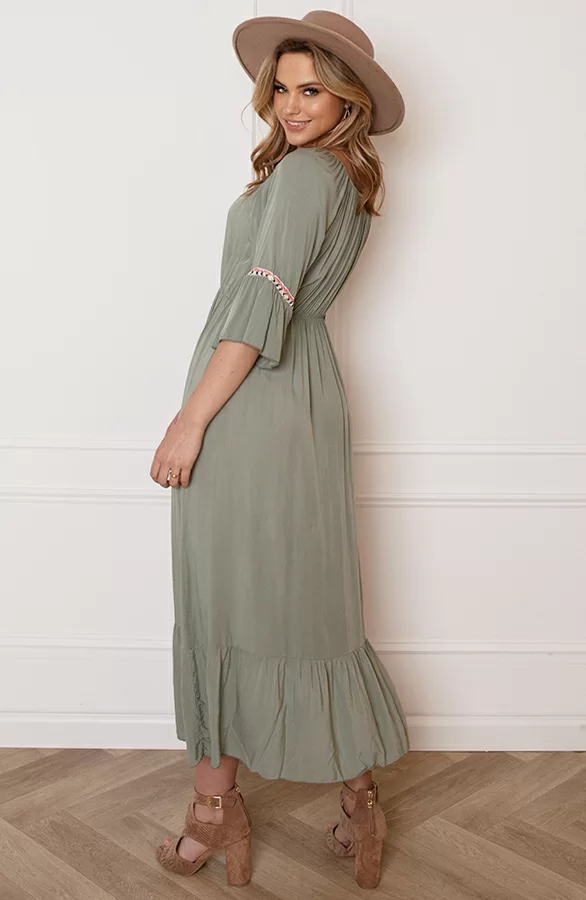 Maxi Offshoulder Jurk Laila Army 10 Maxi Offshoulder Jurk Laila Army - Afbeelding 10