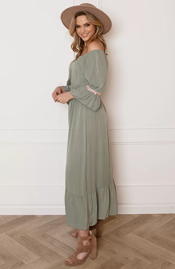 Maxi Offshoulder Jurk Laila Army 3 Maxi Offshoulder Jurk Laila Army - Afbeelding 3