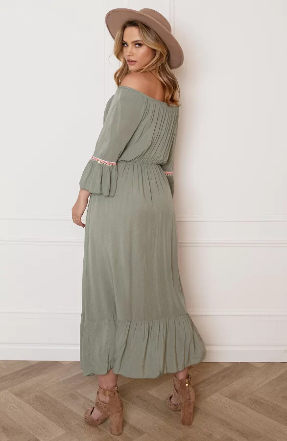 Maxi Offshoulder Jurk Laila Army 4 Maxi Offshoulder Jurk Laila Army - Afbeelding 4