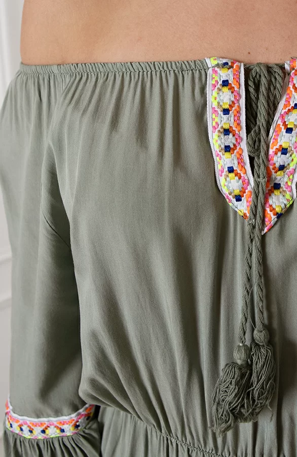 Maxi Offshoulder Jurk Laila Army 7 Maxi Offshoulder Jurk Laila Army - Afbeelding 7