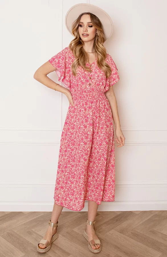 Midi Bloemenprint Jurk Alicia Roze 8 Midi Bloemenprint Jurk Alicia Roze - Afbeelding 8