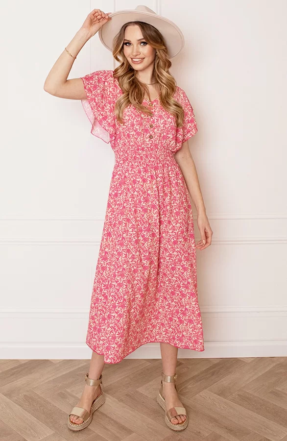 Midi Bloemenprint Jurk Alicia Roze 9 Midi Bloemenprint Jurk Alicia Roze - Afbeelding 9