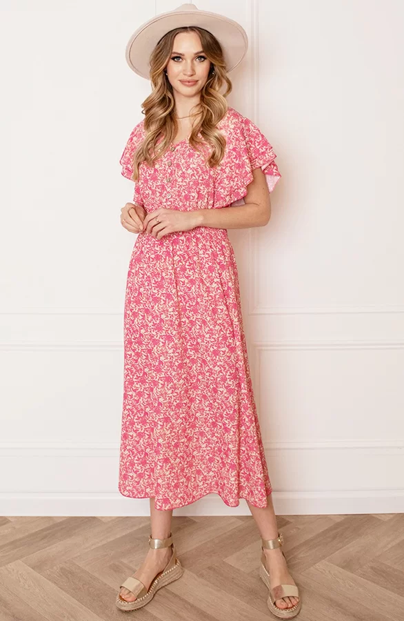 Midi Bloemenprint Jurk Alicia Roze 7 Midi Bloemenprint Jurk Alicia Roze - Afbeelding 7