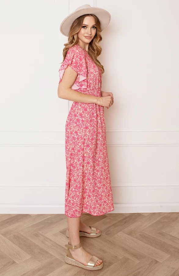 Midi Bloemenprint Jurk Alicia Roze 5 Midi Bloemenprint Jurk Alicia Roze - Afbeelding 5