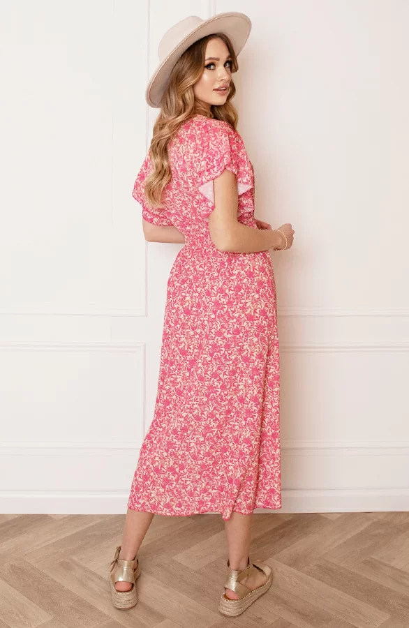 Midi Bloemenprint Jurk Alicia Roze 6 Midi Bloemenprint Jurk Alicia Roze - Afbeelding 6