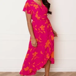 Midi Jurk Bloemen Jenny Roze Oranje -Mooie Stijl Verkoop Midi Jurk Bloemen Jenny Roze Oranje 2 586x900 1