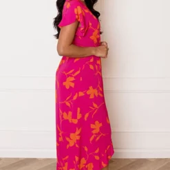 Midi Jurk Bloemen Jenny Roze Oranje -Mooie Stijl Verkoop Midi Jurk Bloemen Jenny Roze Oranje 7 586x900 1