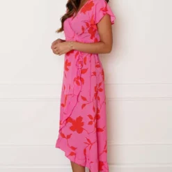 Midi Jurk Bloemen Jenny Roze Rood 14 Midi Jurk Bloemen Jenny Roze Rood -Mooie Stijl Verkoop Midi Jurk Bloemen Jenny Roze Rood 1 586x900 1