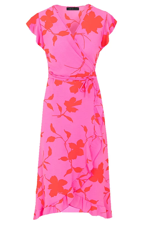 Midi Jurk Bloemen Jenny Roze Rood 9 Midi Jurk Bloemen Jenny Roze Rood - Afbeelding 9