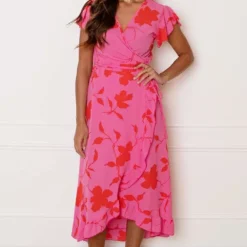 Midi Jurk Bloemen Jenny Roze Rood