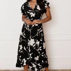 Midi Jurk Bloemen Jenny Zwart Beige