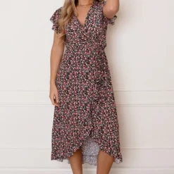 Midi Jurk Bloemenprint Jenny Zwart Koraal 12 Midi Jurk Bloemenprint Jenny Zwart Koraal -Mooie Stijl Verkoop Midi Jurk Bloemenprint Jenny Zwart Koraal 3 586x900 1