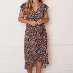 Midi Jurk Bloemenprint Jenny Zwart Koraal 17 Midi Jurk Bloemenprint Jenny Zwart Koraal -Mooie Stijl Verkoop Midi Jurk Bloemenprint Jenny Zwart Koraal 4 586x900 1