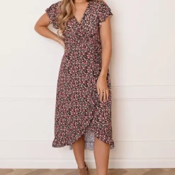 Midi Jurk Bloemenprint Jenny Zwart Koraal 18 Midi Jurk Bloemenprint Jenny Zwart Koraal -Mooie Stijl Verkoop Midi Jurk Bloemenprint Jenny Zwart Koraal 6 586x900 1