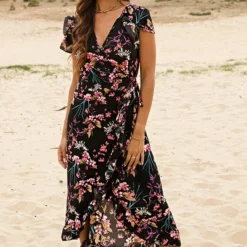 Midi Jurk Bloemenprint Jenny Zwart Roze