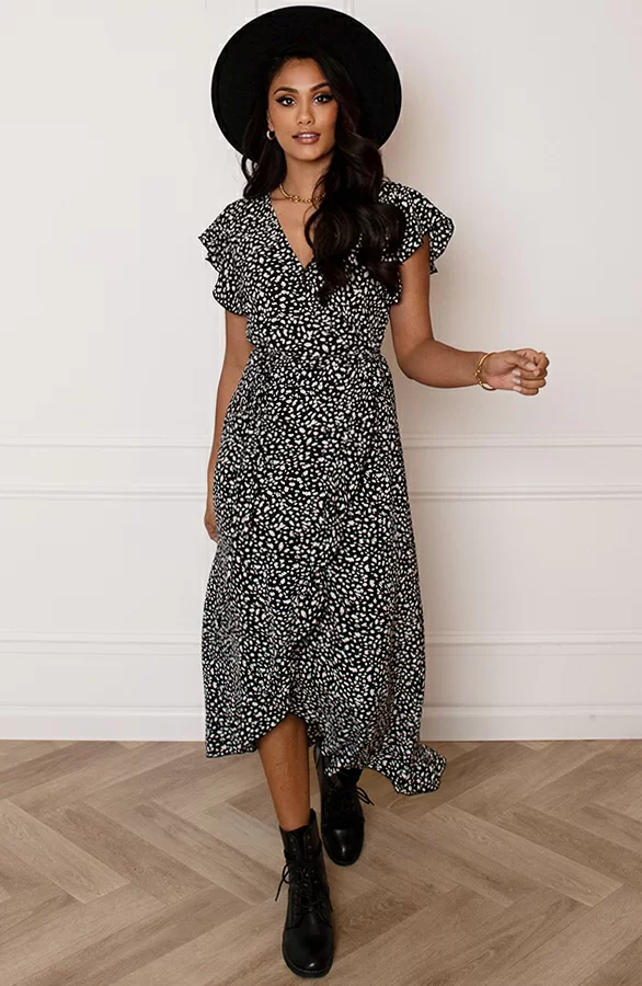 Midi Jurk Cheetah Jenny Zwart 2 Midi Jurk Cheetah Jenny Zwart - Afbeelding 2