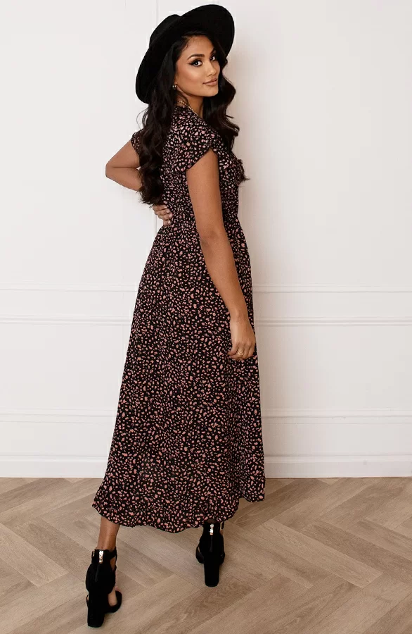 Midi Jurk Cheetah Jenny Zwart Koraal 6 Midi Jurk Cheetah Jenny Zwart Koraal - Afbeelding 6