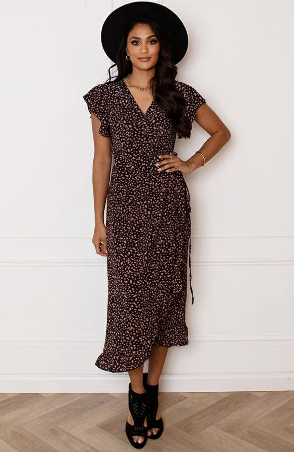 Midi Jurk Cheetah Jenny Zwart Koraal 3 Midi Jurk Cheetah Jenny Zwart Koraal - Afbeelding 3