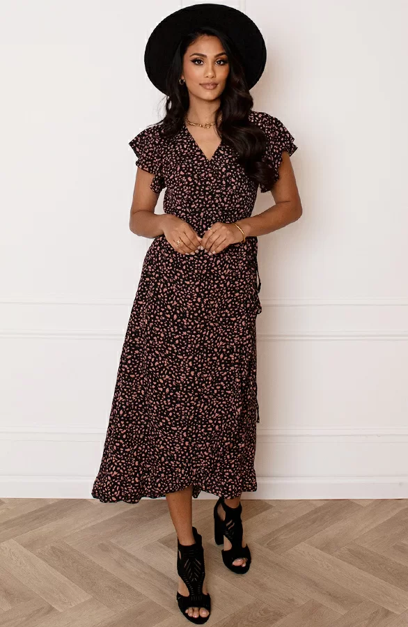 Midi Jurk Cheetah Jenny Zwart Koraal 4 Midi Jurk Cheetah Jenny Zwart Koraal - Afbeelding 4