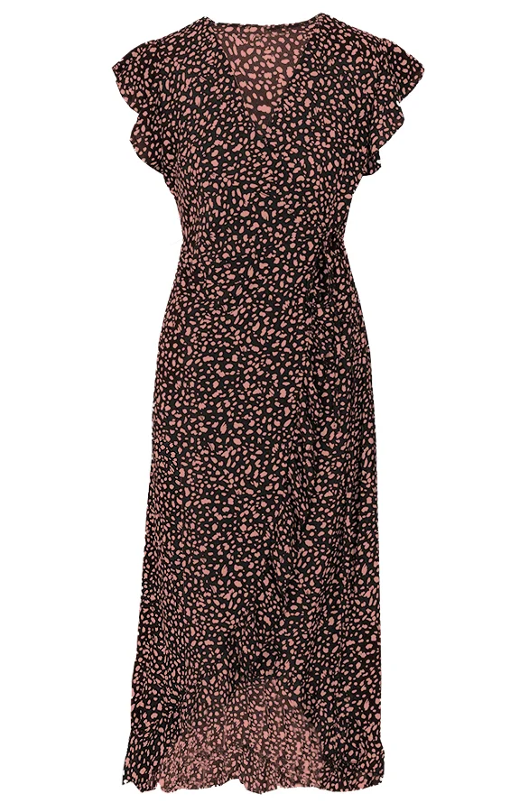 Midi Jurk Cheetah Jenny Zwart Koraal 9 Midi Jurk Cheetah Jenny Zwart Koraal - Afbeelding 9