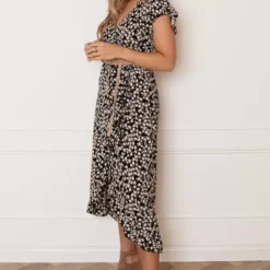 Midi Jurk Floral Jenny Taupe -Mooie Stijl Verkoop Midi Jurk Floral Jenny Taupe 3 586x900 1