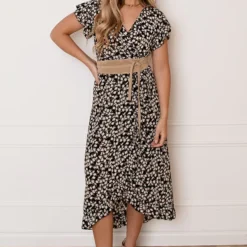 Midi Jurk Floral Jenny Taupe