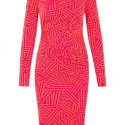 Midi Jurk Gedrapeerd Met Patroon Isalie Roze Oranje -Mooie Stijl Verkoop Midi Jurk Gedrapeerd Met Patroon Isalie Roze Oranje 586x900 1