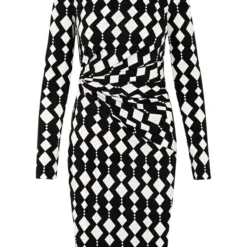 Midi Jurk Gedrapeerd Met Patroon Isalie Zwart Wit