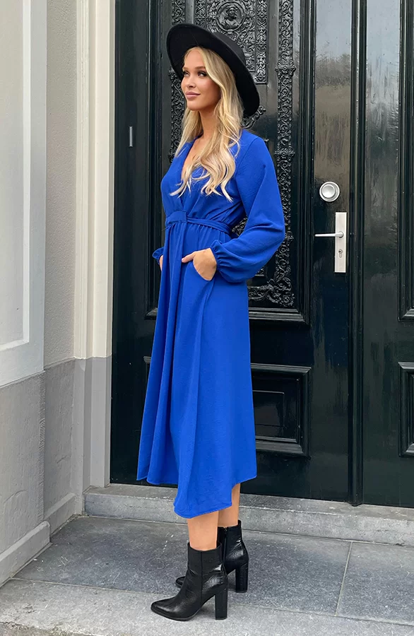 Midi Jurk Met Zakken Leah Kobalt 8 Midi Jurk Met Zakken Leah Kobalt - Afbeelding 8