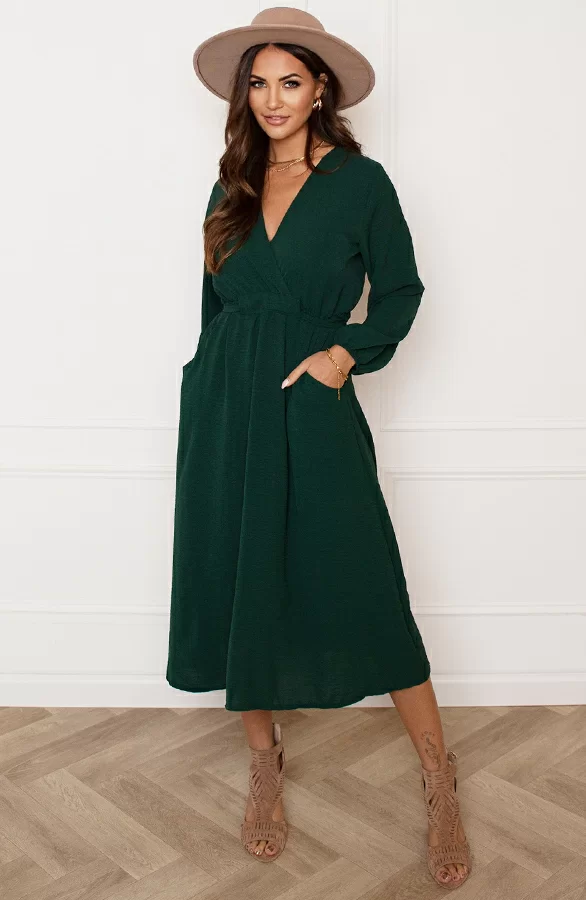 Midi Jurk Met Zakken Leah Smaragd 10 Midi Jurk Met Zakken Leah Smaragd - Afbeelding 10