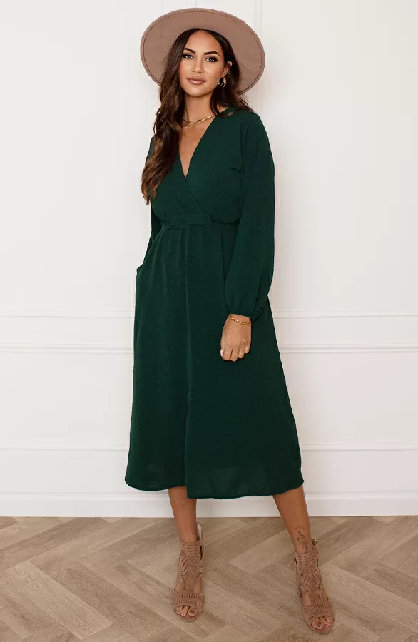 Midi Jurk Met Zakken Leah Smaragd 2 Midi Jurk Met Zakken Leah Smaragd - Afbeelding 2