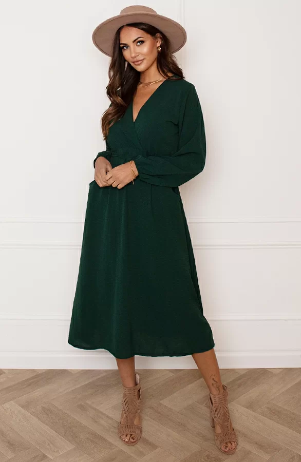 Midi Jurk Met Zakken Leah Smaragd 4 Midi Jurk Met Zakken Leah Smaragd - Afbeelding 4