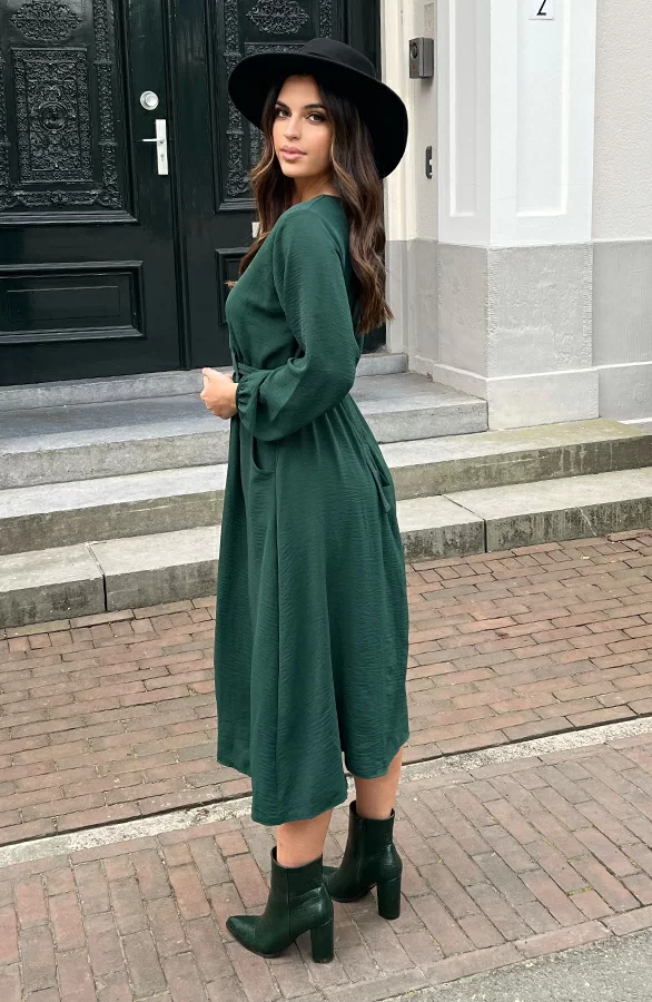 Midi Jurk Met Zakken Leah Smaragd 8 Midi Jurk Met Zakken Leah Smaragd - Afbeelding 8