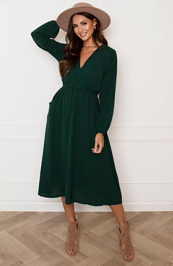 Midi Jurk Met Zakken Leah Smaragd 3 Midi Jurk Met Zakken Leah Smaragd - Afbeelding 3