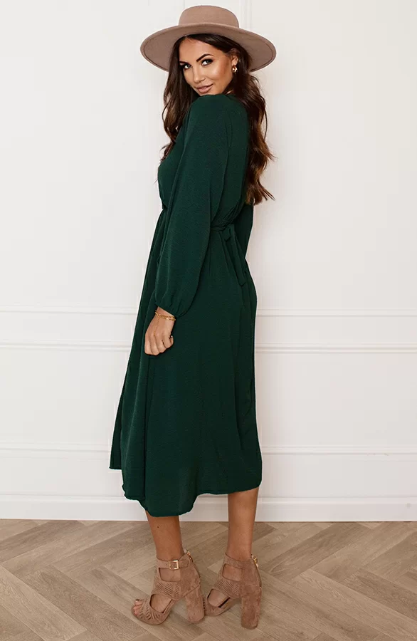 Midi Jurk Met Zakken Leah Smaragd 5 Midi Jurk Met Zakken Leah Smaragd - Afbeelding 5