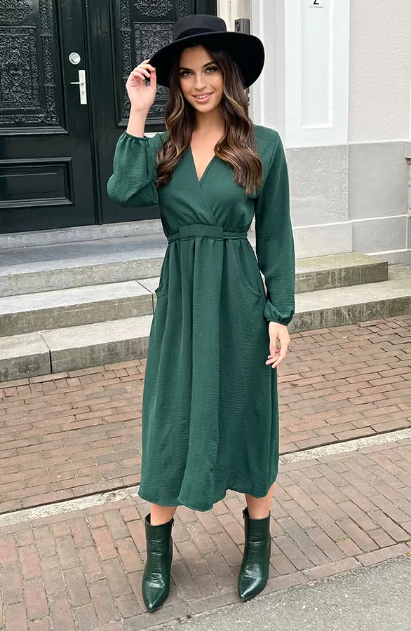 Midi Jurk Met Zakken Leah Smaragd 7 Midi Jurk Met Zakken Leah Smaragd - Afbeelding 7