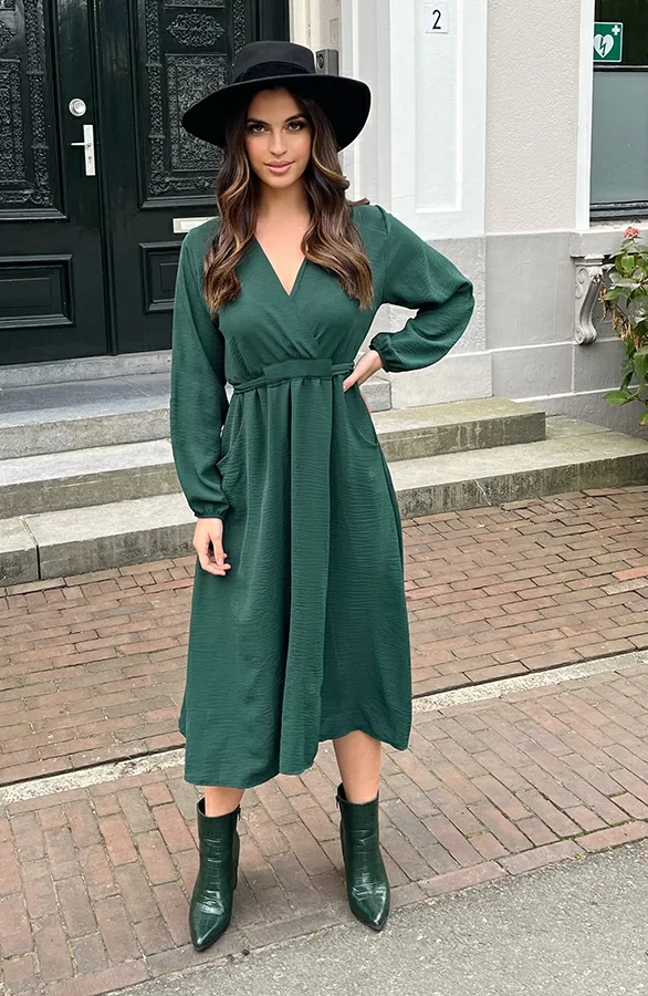 Midi Jurk Met Zakken Leah Smaragd 6 Midi Jurk Met Zakken Leah Smaragd - Afbeelding 6