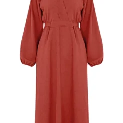 Midi Jurk Met Zakken Leah Terracotta -Mooie Stijl Verkoop Midi Jurk Met Zakken Leah Terracotta 586x900 1