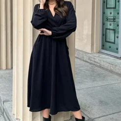 Midi Jurk Met Zakken Leah Zwart -Mooie Stijl Verkoop Midi Jurk Met Zakken Leah Zwart 4 586x900 2