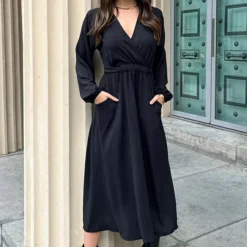 Midi Jurk Met Zakken Leah Zwart -Mooie Stijl Verkoop Midi Jurk Met Zakken Leah Zwart 6 586x900 1