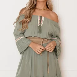 Offshoulder Jurk Laila Army