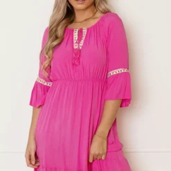 Offshoulder Jurk Laila Fuchsia