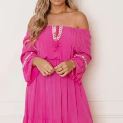Offshoulder Jurk Laila Fuchsia -Mooie Stijl Verkoop Offshoulder Jurk Laila Fuchsia 8 586x900 1