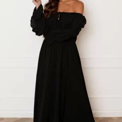 Offshoulder Jurk Met Split Bibi Zwart