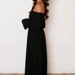 Offshoulder Jurk Met Split Bibi Zwart -Mooie Stijl Verkoop Offshoulder Jurk Met Split Bibi Zwart 3 586x900 2