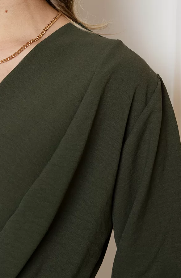 Plooien V-hals Jurk Tess Army 7 Plooien V-hals Jurk Tess Army - Afbeelding 7