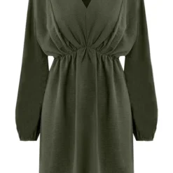 Plooien V-hals Jurk Tess Army 17 Plooien V-hals Jurk Tess Army -Mooie Stijl Verkoop Plooien V hals Jurk Tess Army 586x900 1