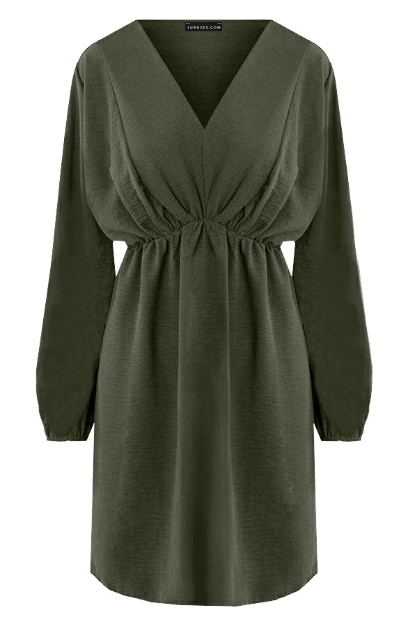 Plooien V-hals Jurk Tess Army 9 Plooien V-hals Jurk Tess Army - Afbeelding 9