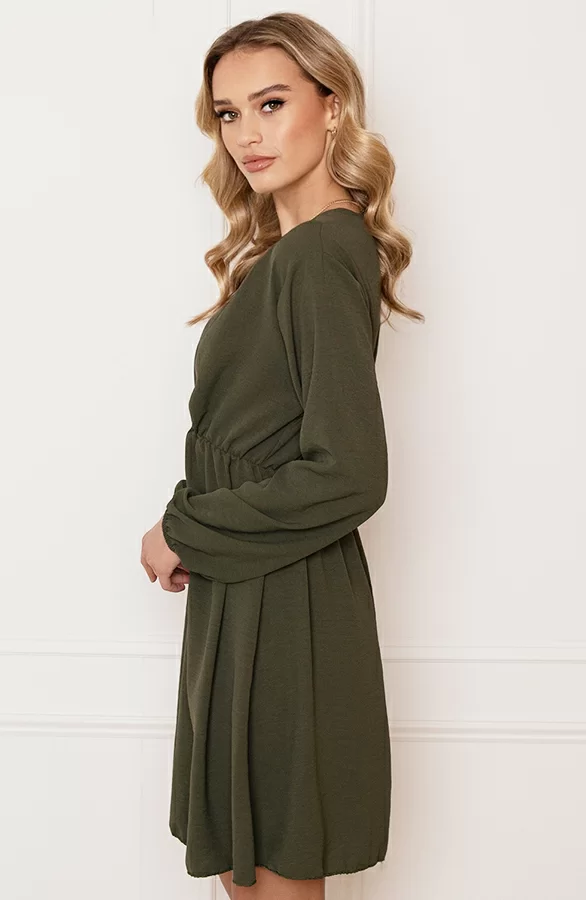 Plooien V-hals Jurk Tess Army 4 Plooien V-hals Jurk Tess Army - Afbeelding 4